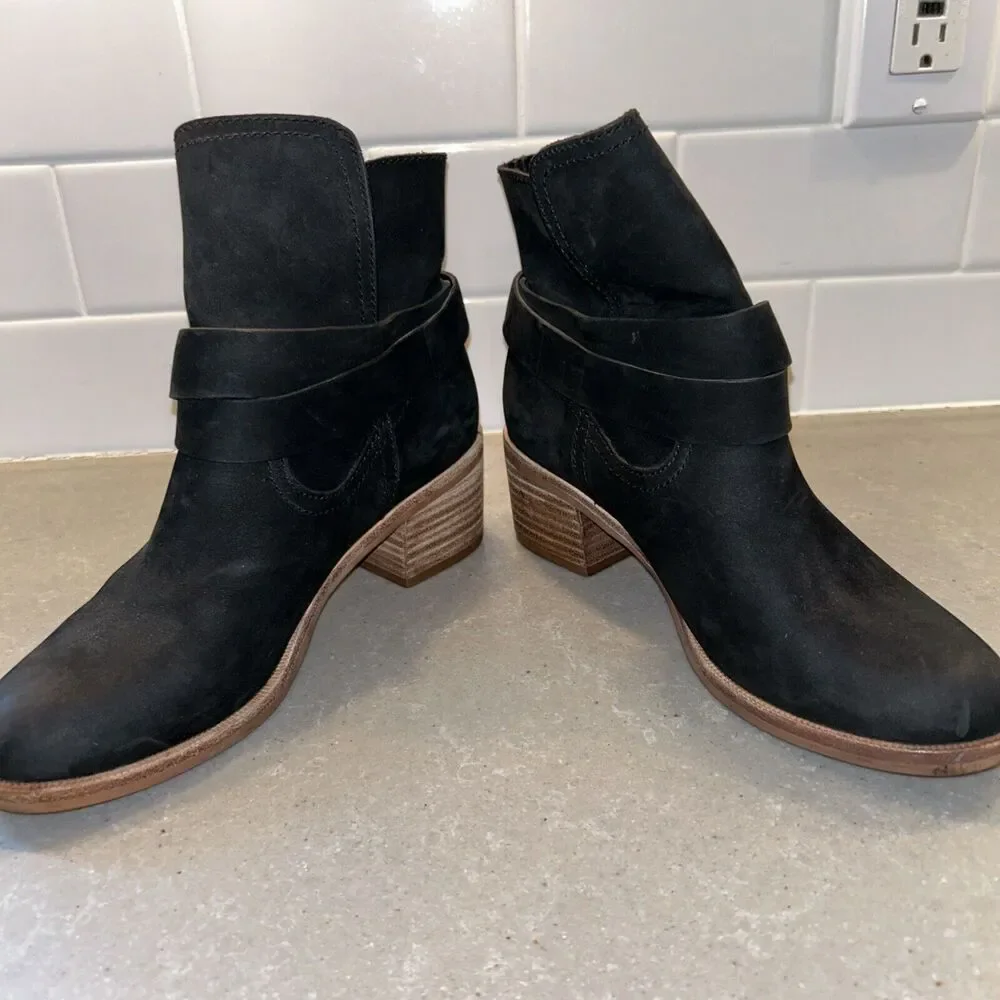 UGG Boots Womens 5 Elora Ankle Booties Black Suede Block Heels Pull‎ On EUC